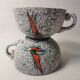 2 Vintage ceramic cups signed Tess boat decor in enamels