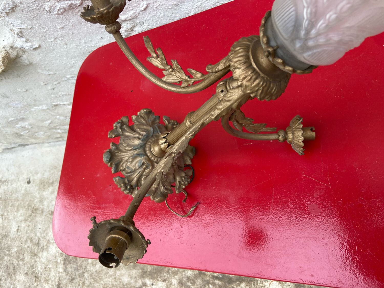 Antique bronze ceiling light in Louis XV style, height 50 cm.