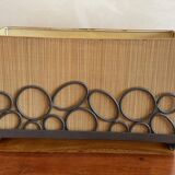 Rectangular straw and steel lamp