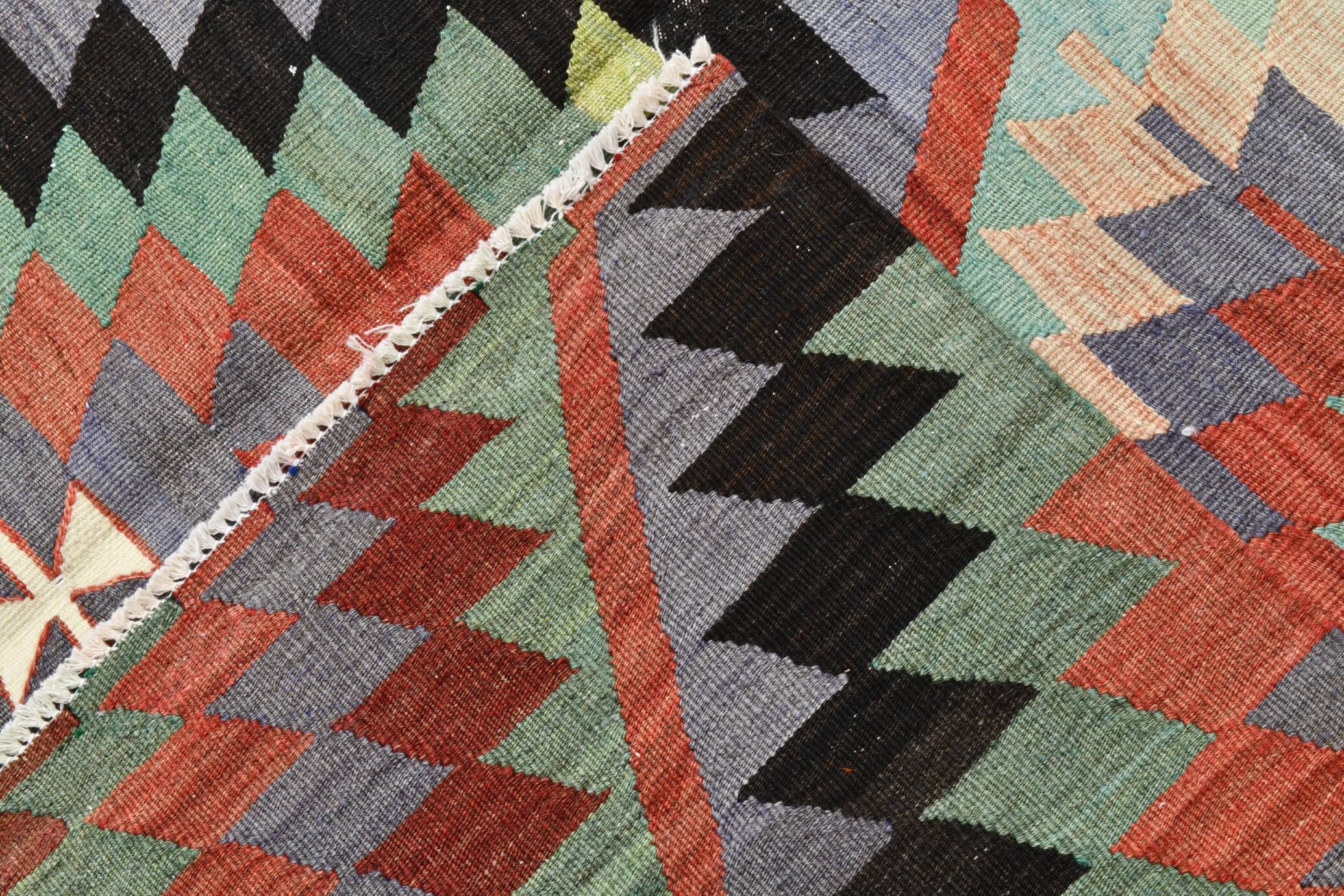 6x8 Geometric Handmade Wool Oushak Area Kilim Rug, 170x255Cm