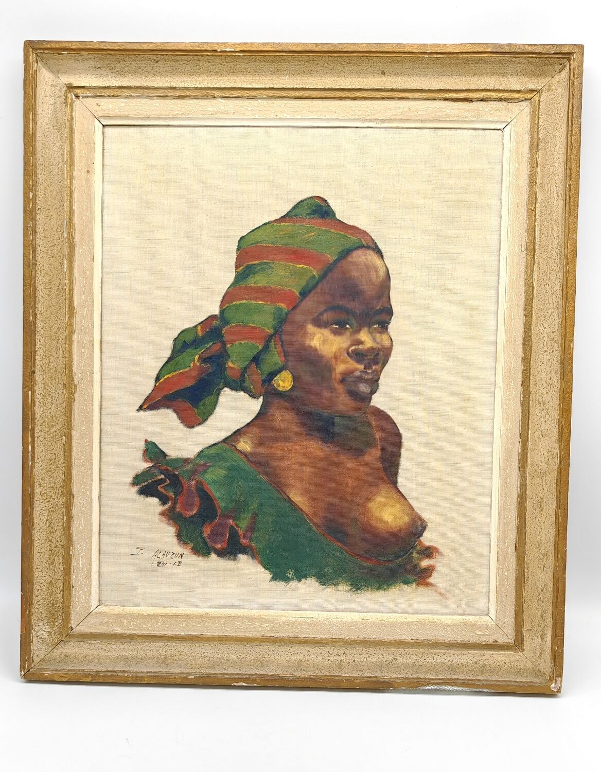 Orientalist portrait of an African woman by stone Alauzun 1950s