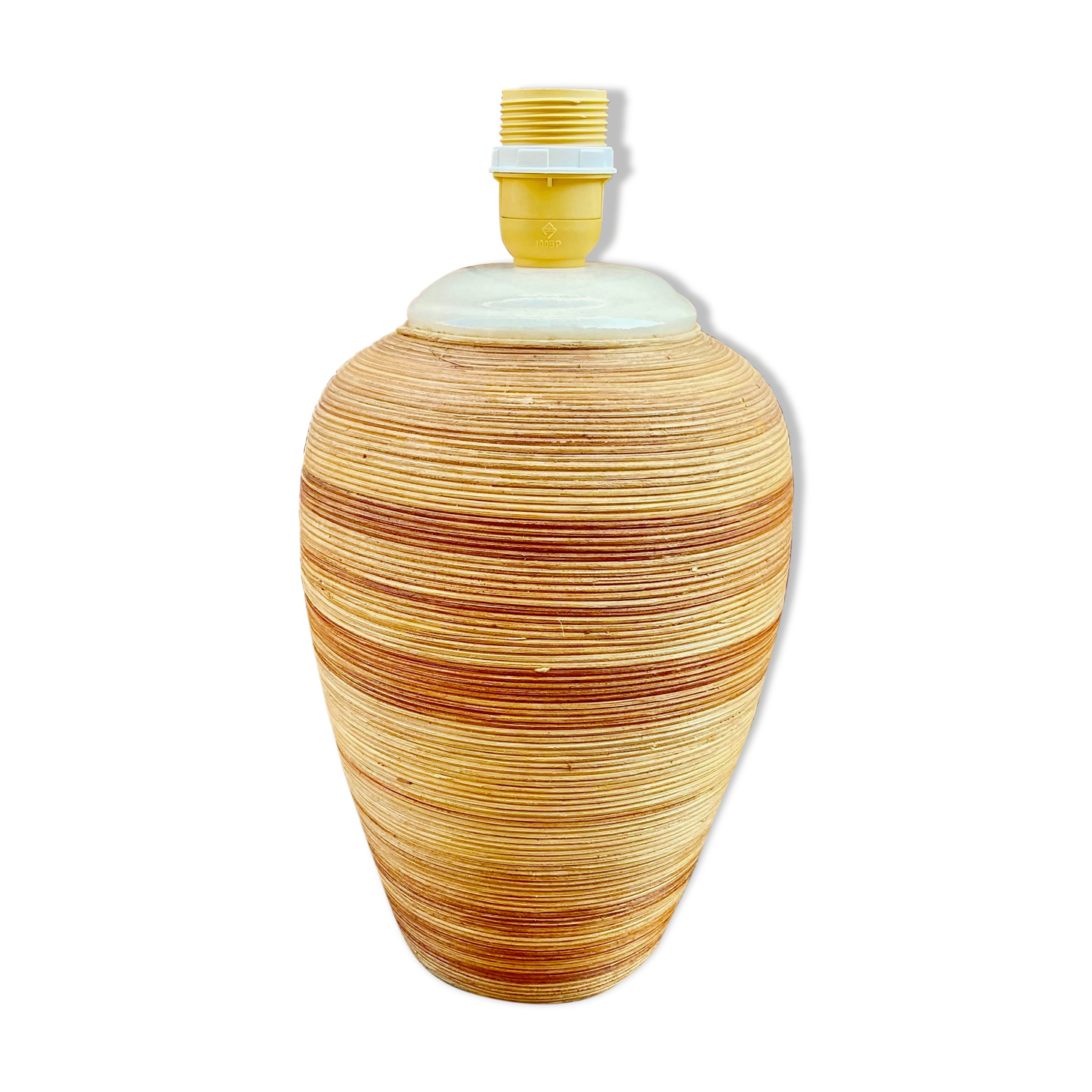 Rattan and ceramic lamp foot from the 70s