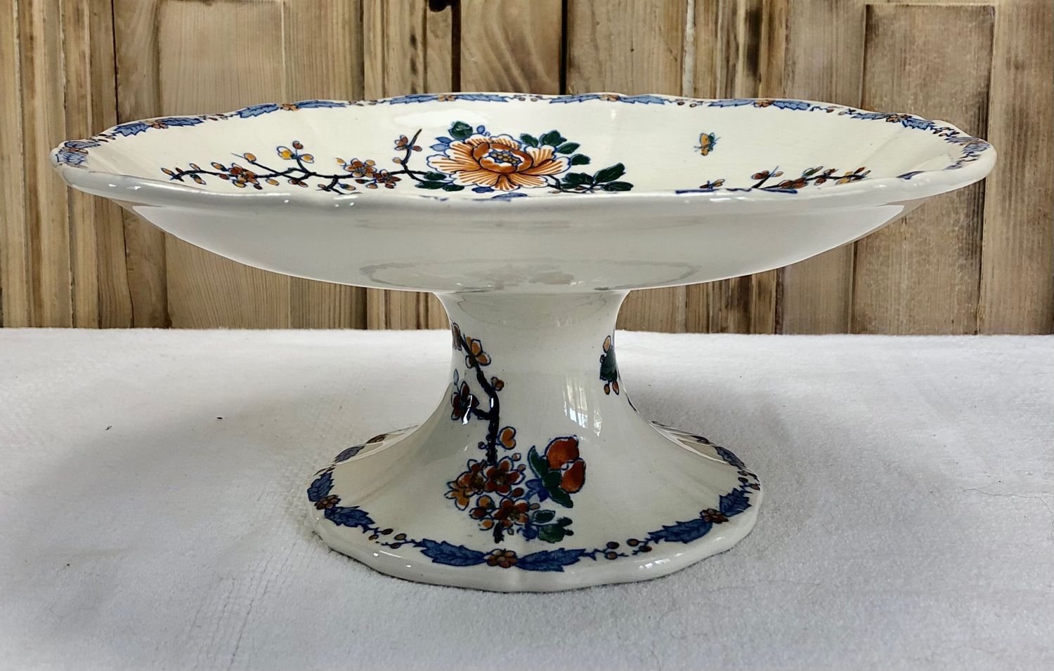 Compotier fruit cutters on pedestal Gien rooster and peonies 1938 1960