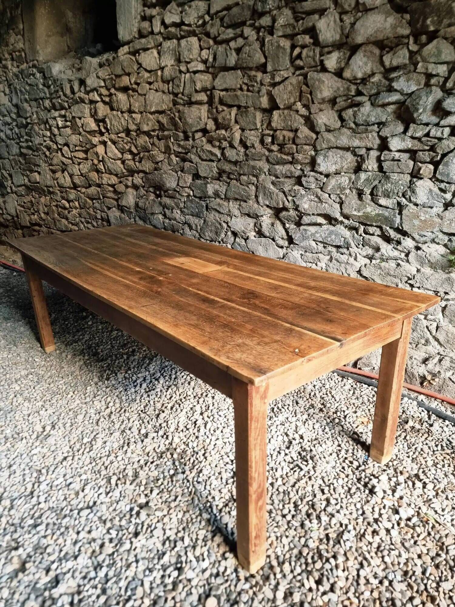 Antique French oak dining table, early 1900s - large farmhouse table for 12 people