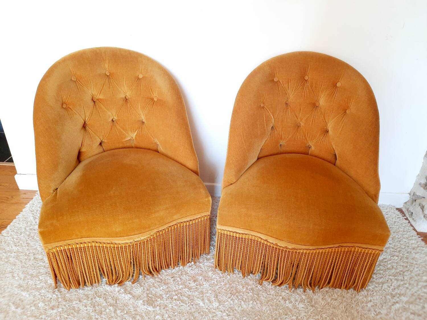 Paire fauteuil crapaud velour raz doré