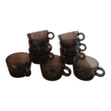 Service de 9 tasses en verre fumé Vereco France, années 70