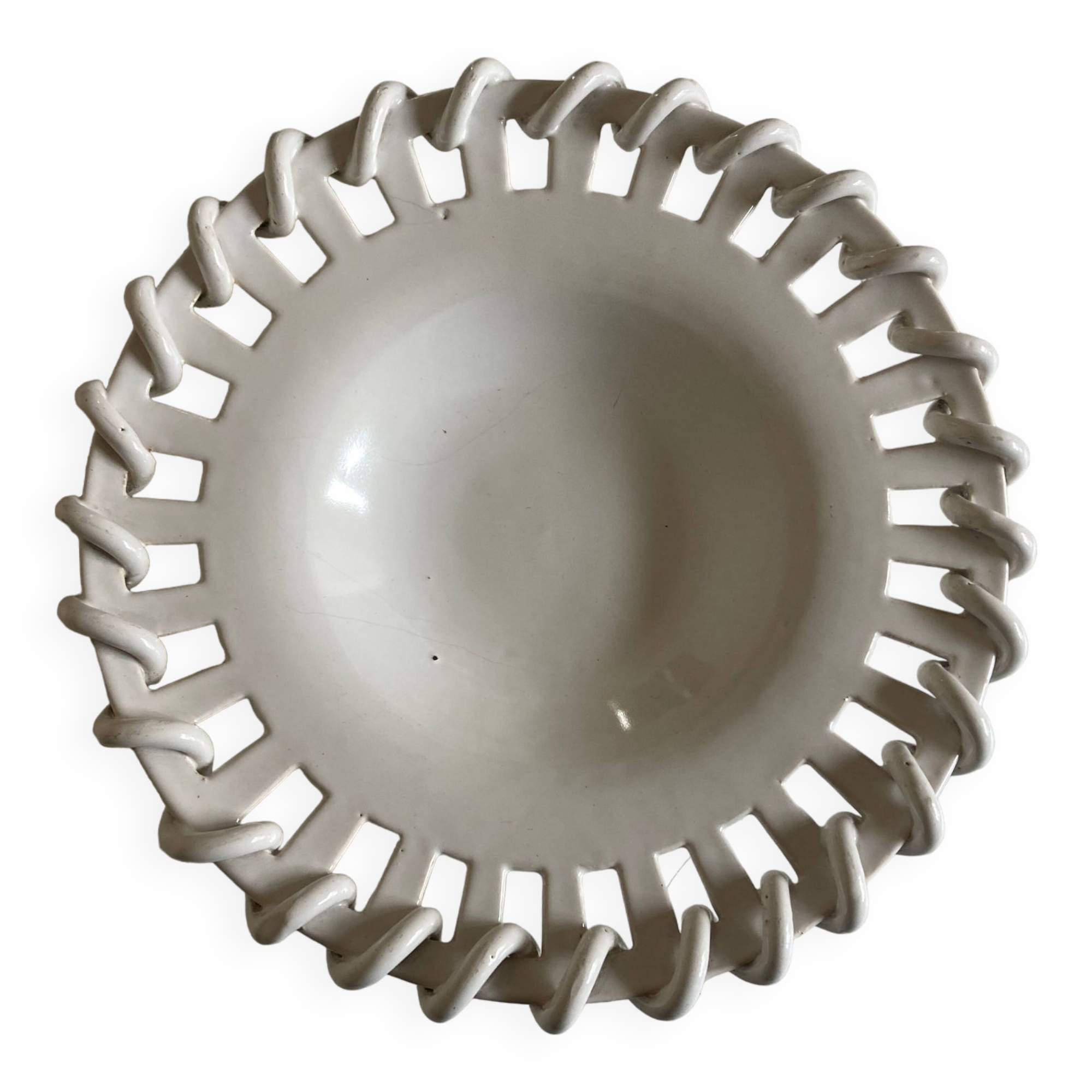 Woven ceramic basket white earthenware centerpiece