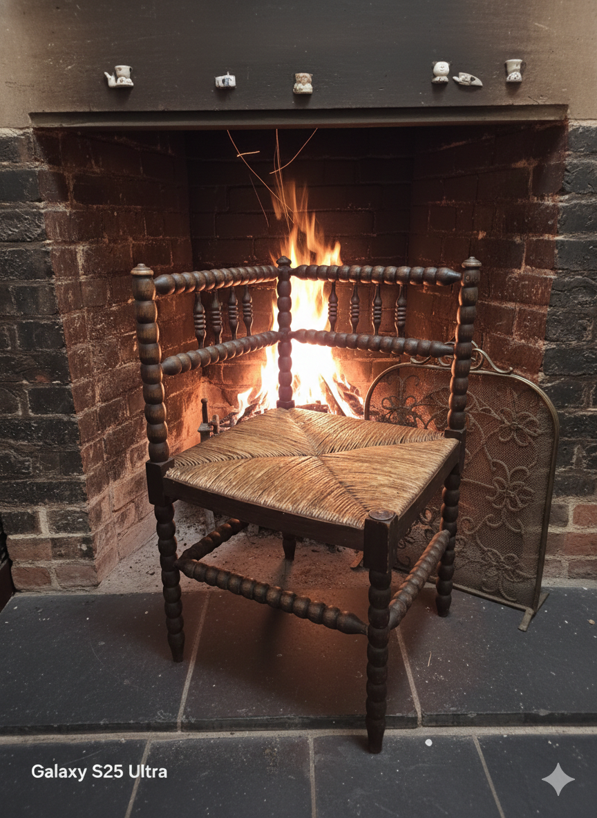 Antique corner fireplace armchair
