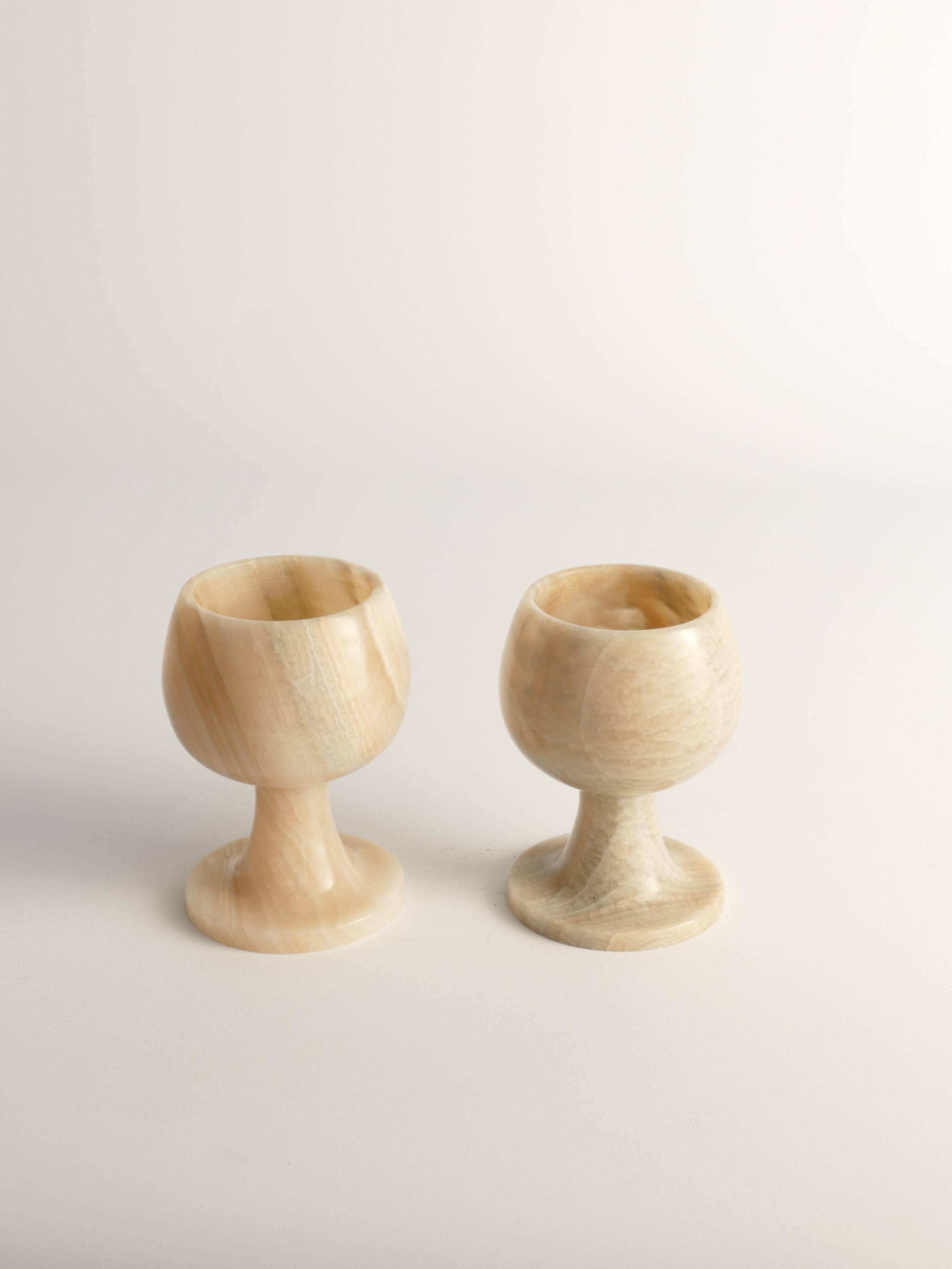 Hand Turned Light Brown Onyx Goblets Candleholders, Set of 2