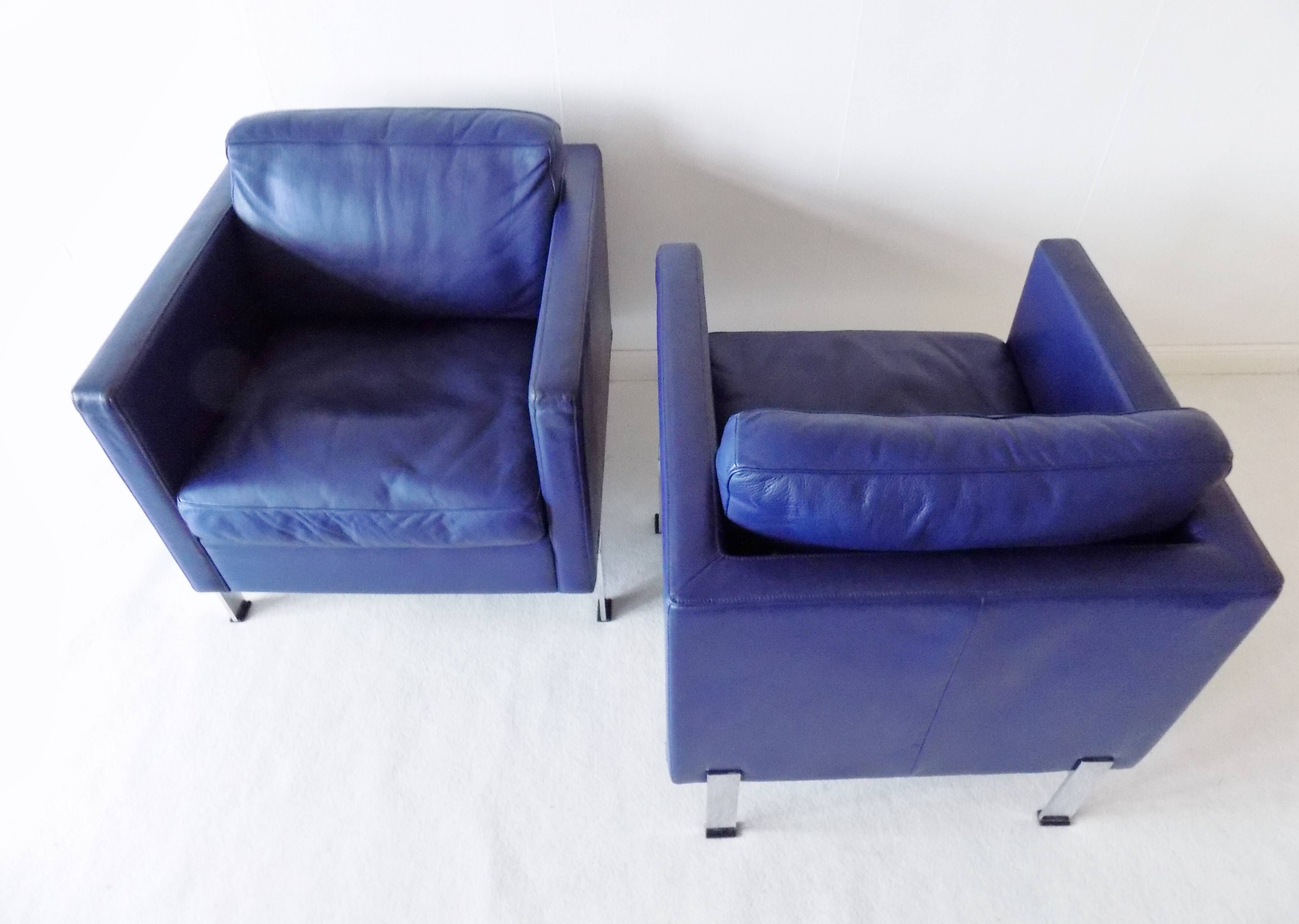 De Sede DS118 pair of blue leather club chairs
