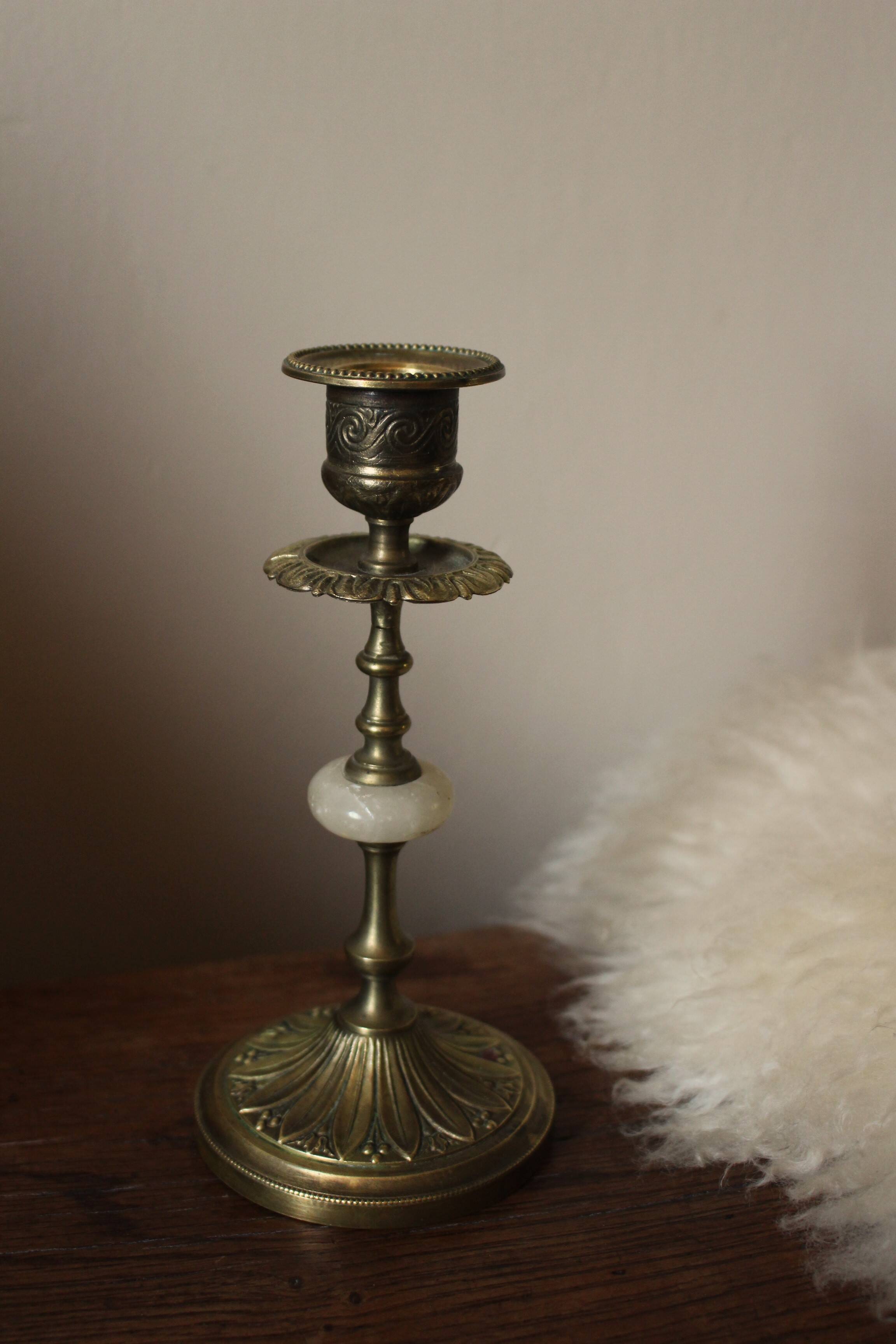 Brass alabaster torch candle holder
