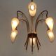 French vintage 6 arm brown & silver toleware chandelier opaque glass shades 3861