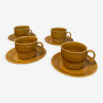 Set of 4 vintage mustard yellow cups and saucers