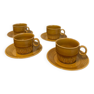 Lot de 4 tasses et soucoupes vintage jaune moutarde