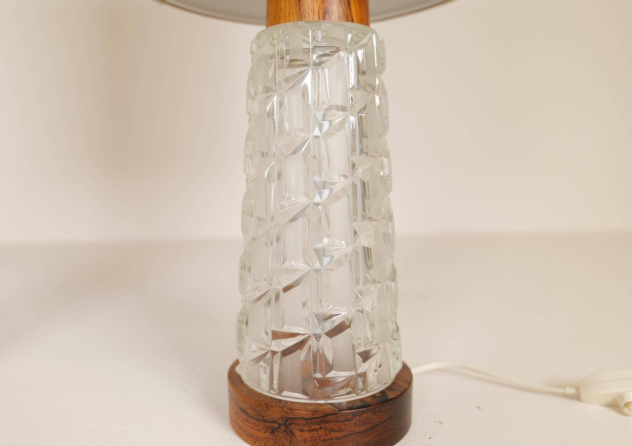 Midcentury table lamps Orrefors teak and glass Sweden
