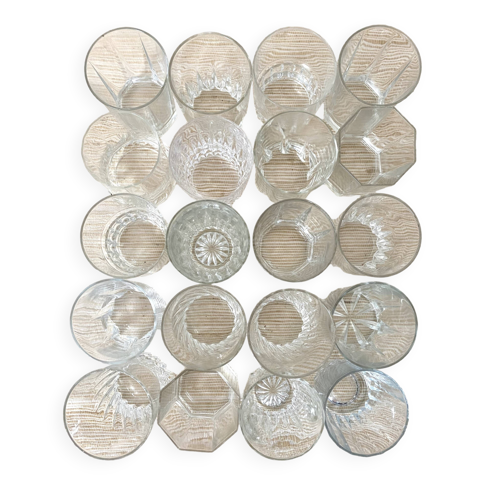 Whiskey glasses, mismatched water glasses