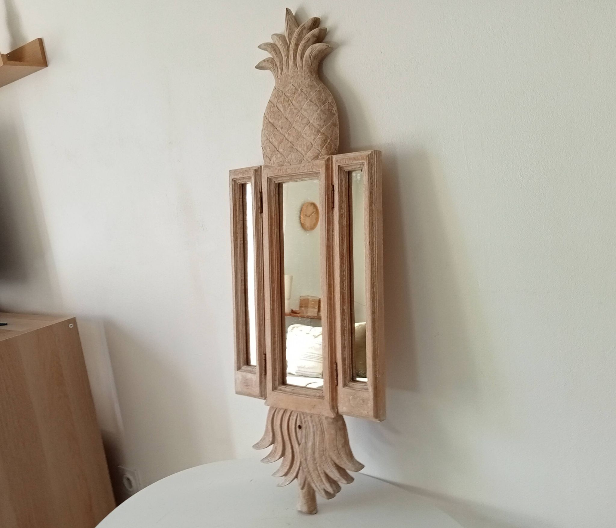 Miroir triptyque Art déco Ananas en bois sculpté