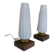 Pair of Scandinavian opaline teak bedside lamps