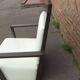 Old armchair white leather art deco design André sornay