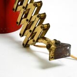 1950s brass extendable scissor wall lamp with aluminum diabolo shade in red