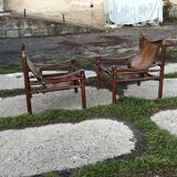 Fauteuils Safari en cuir années 1960