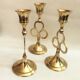 Trio of golden brass candle holder INDIA vintage