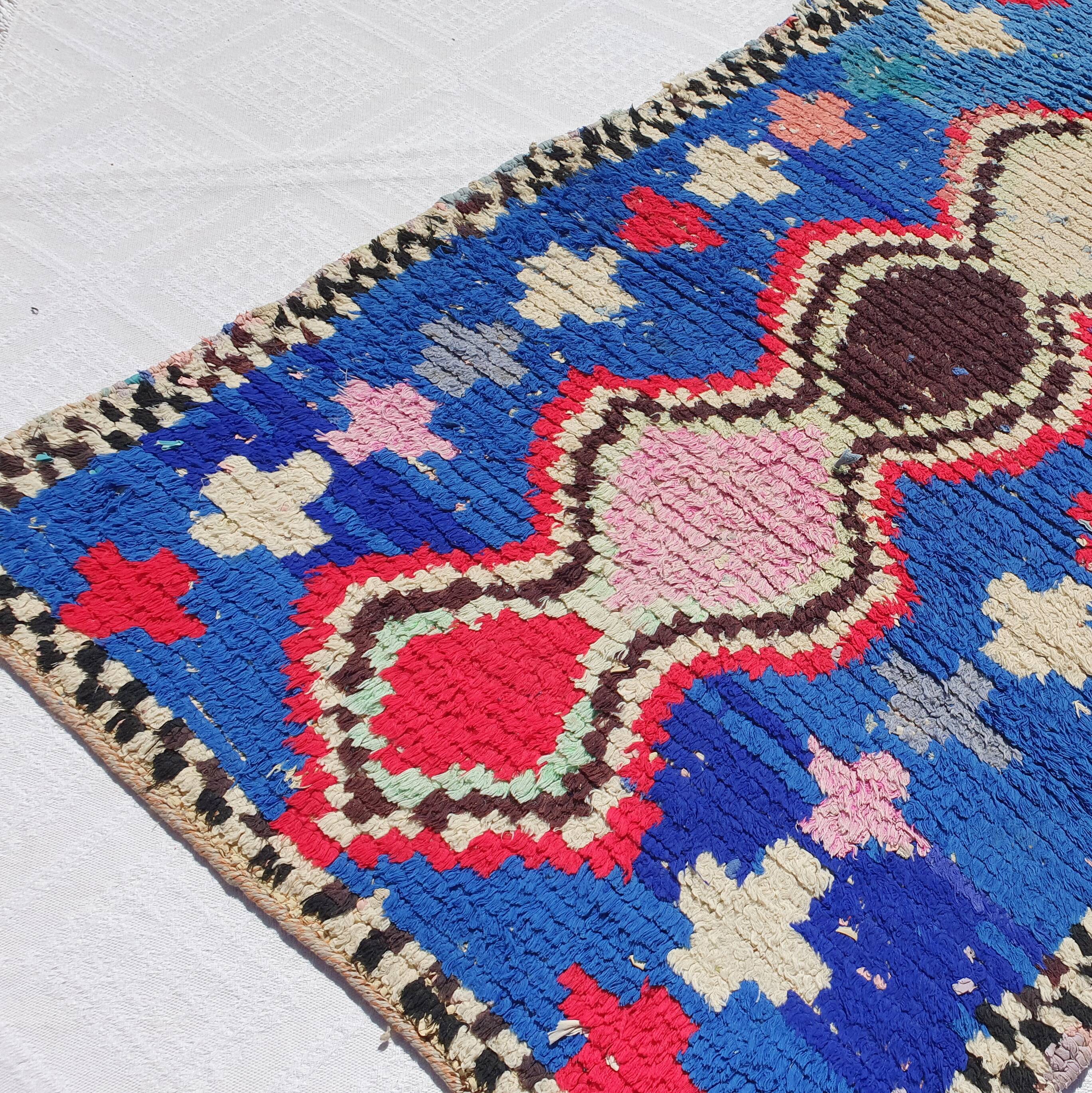 Moroccan blue Berber hallway rug hand-woven 250 x 80 cm