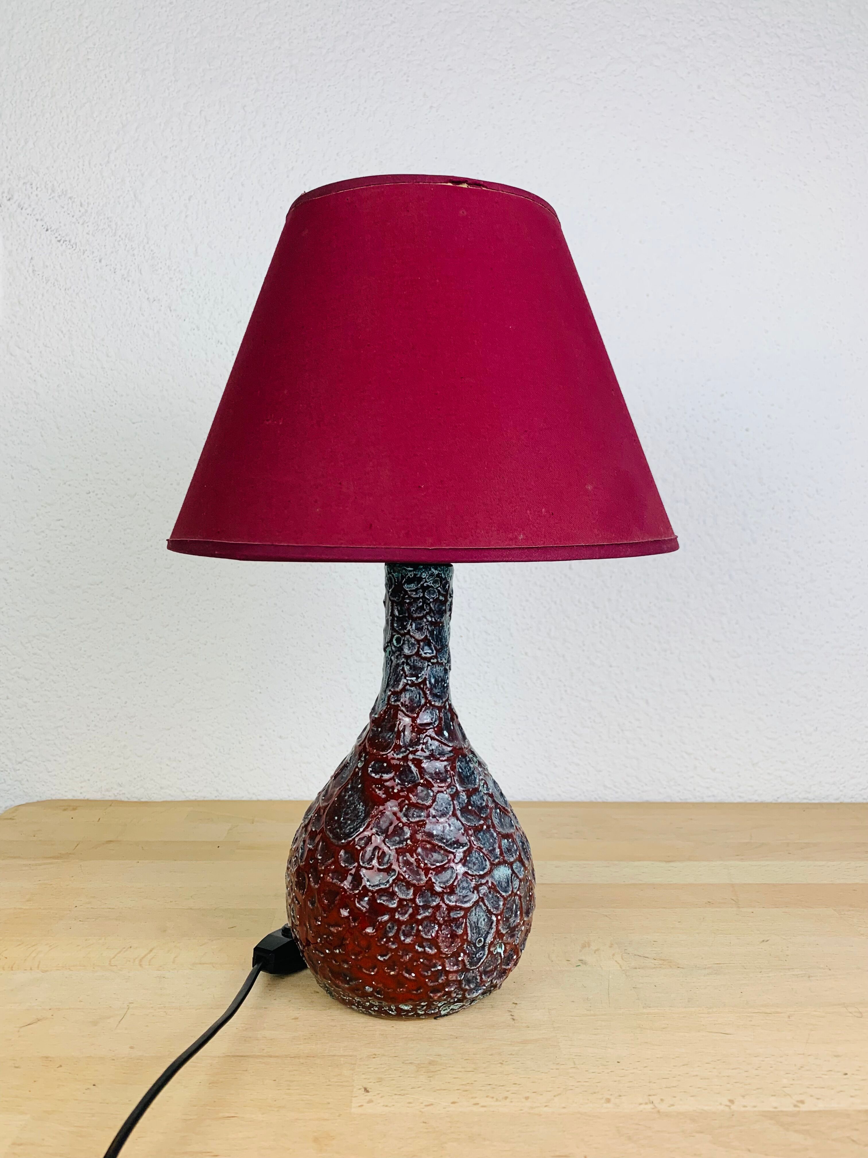 Red crisp ceramic lamp Vallauris