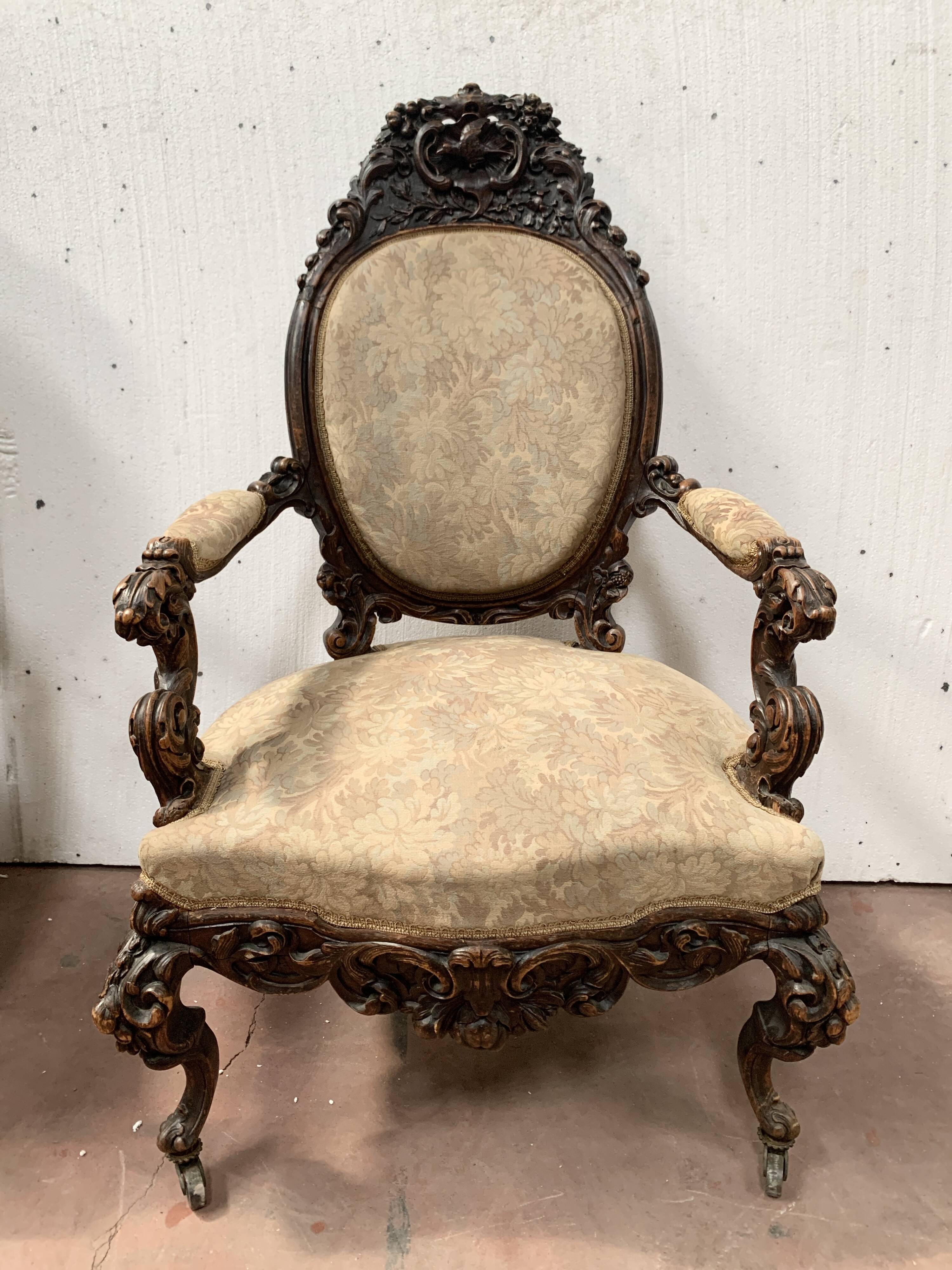 Richly carved Napoleon III ceremonial armchair