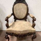 Richly carved Napoleon III ceremonial armchair