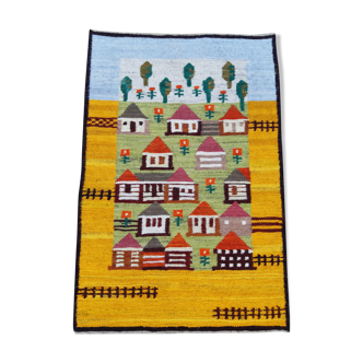 Kilim rug "Kolonia" by Piotr Grabowski for Cepelia handmade Poland 70s, 70x105