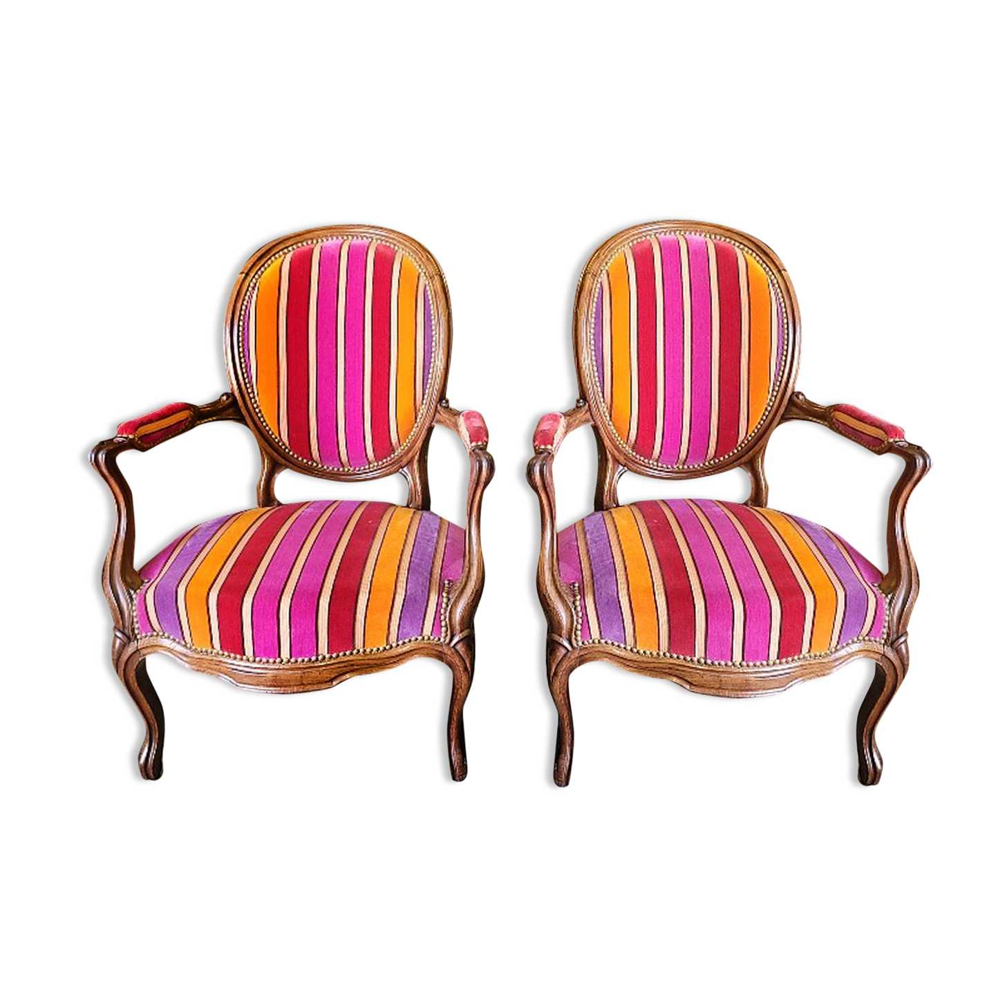 Pair of armchairs louis philippe medaillon walnut of the xix th century