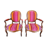 Pair of armchairs louis philippe medaillon walnut of the xix th century