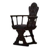 Scandinavian armchair in solid oak with cushion, folk art, early 19th century.