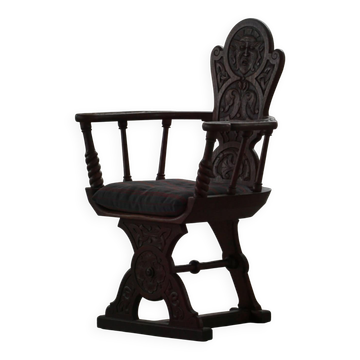 Fauteuil scandinave en chêne massif avec coussin, art populaire, début du XIXe siècle