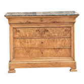 Grande commode ancienne en bois brut et marbre 4 tiroirs 