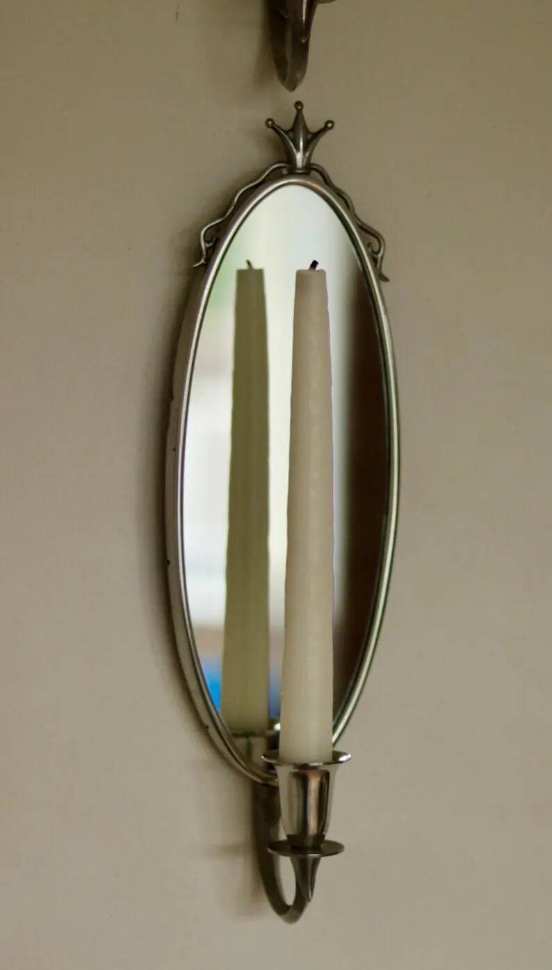 Pair of Mid-Century Tin Sconces with Mirror by Svenskt - Tenn, Sweden