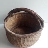 Antique leather wicker basket with handle