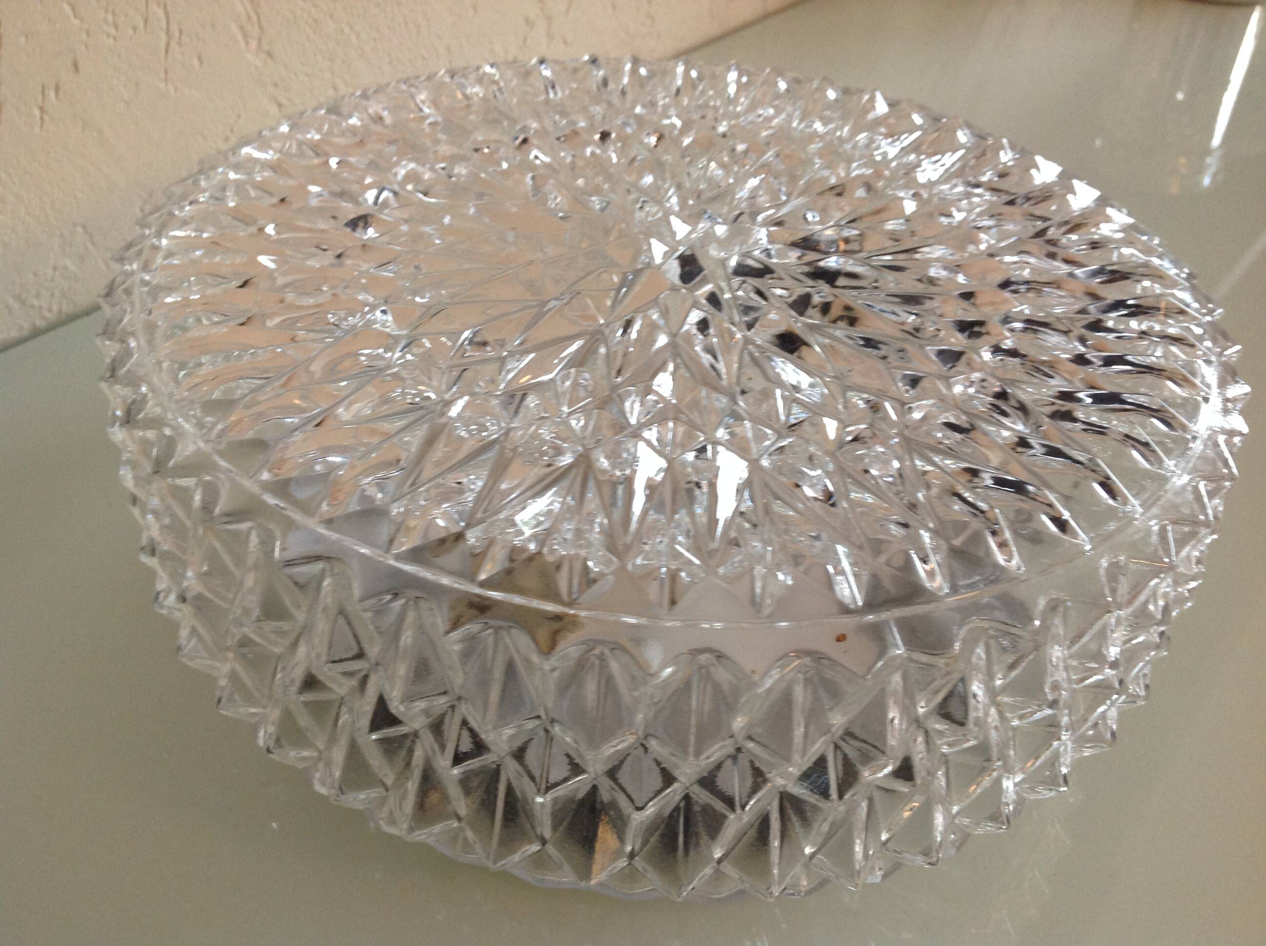 Round diamond-tipped glass ceiling light / vintage 60s-70s