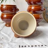 6 lion head bowls in ceramic, vintage brown style Emile Henry, made in France.