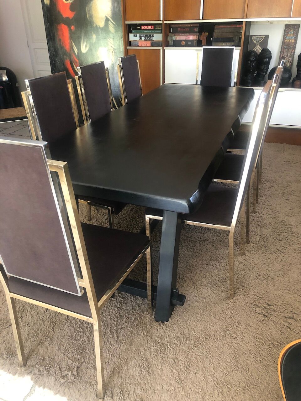 Set of 8 brass and alcantara chairs Romeo Rega 1970