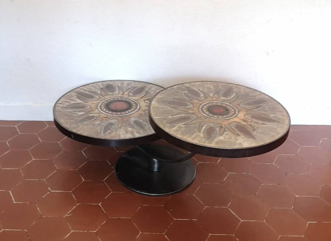 Table basse double plateau lave émaillée DS Picard / Monsan Picard vintage