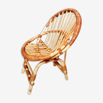 Children's shell armchair in vintage rattan