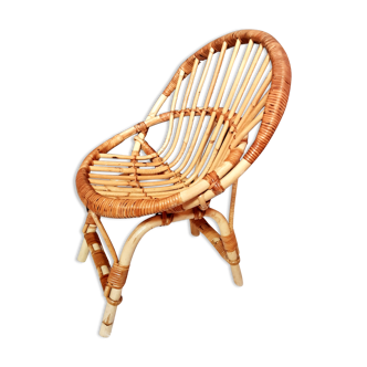 Children's shell armchair in vintage rattan