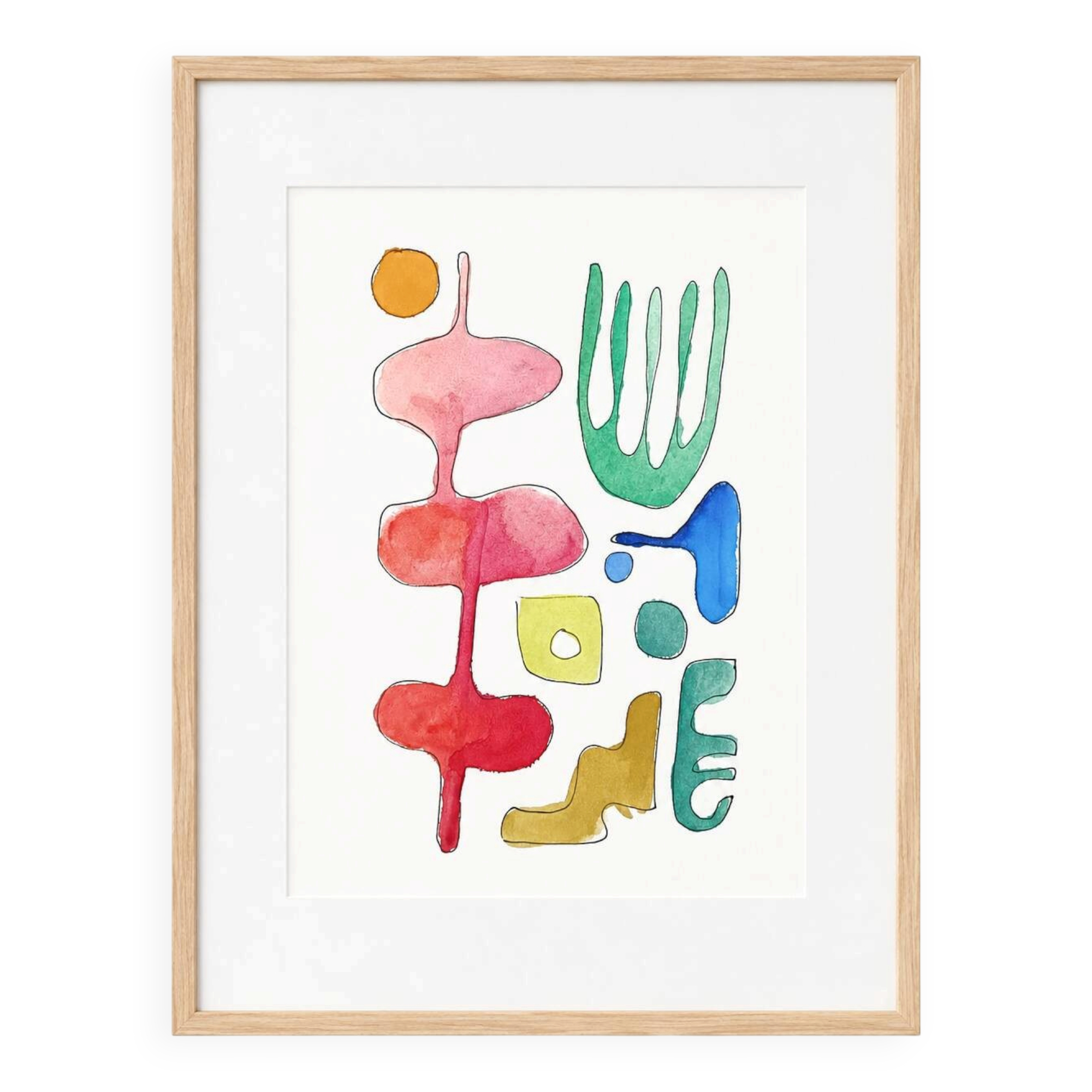 Original abstract painting – coloured organic shapes – 24 x 34 cm