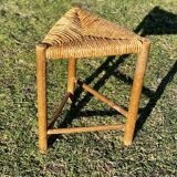 Vintage 1950s brutalist straw triangular stool