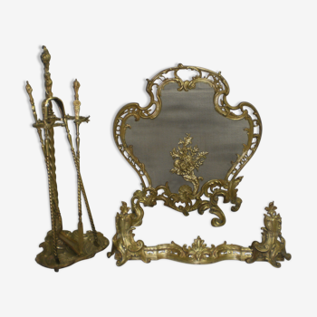 Parrure complète de cheminée en bronze doré, signé Charles Casier période 1860