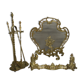 Complete gilded bronze fireplace, signed Charles Casier period 1860