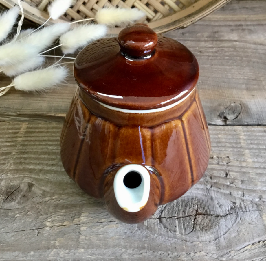Vintage brown ceramic teapot