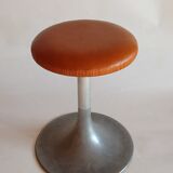 Tabouret pied tulipe à vis,  aluminium et cuir